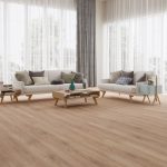 Limed oak effect LVT flooring laid in a living room