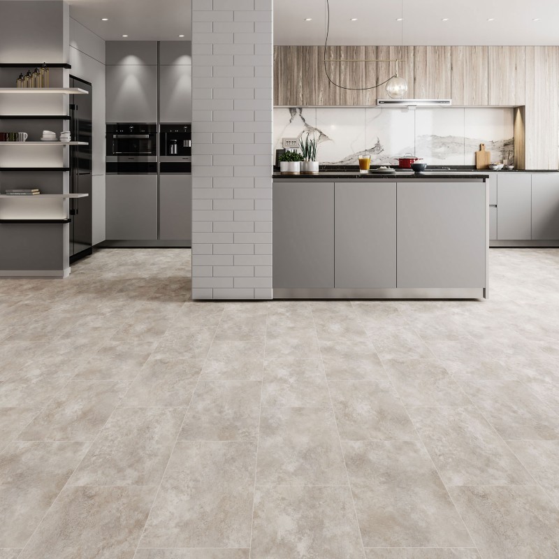 Stone imitation LVT laid in a kitchen