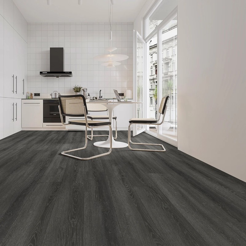 Ebony oak effect LVT flooring laid in a kitchen