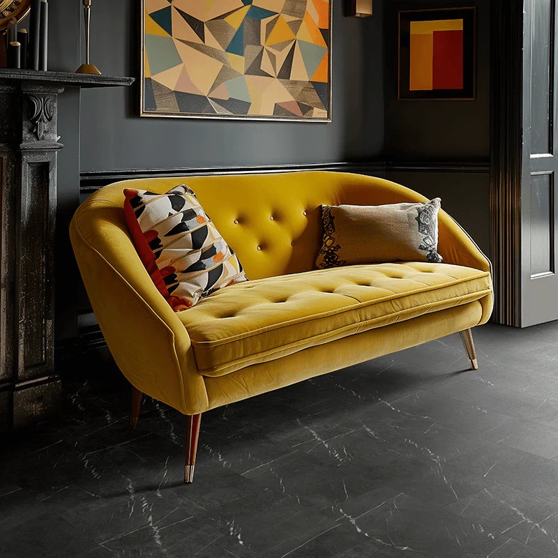 Stones marble carrera black imitation LVT laid in a living room