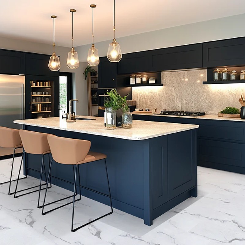 Stones Marble Carrera White flooring laid in a kitchen