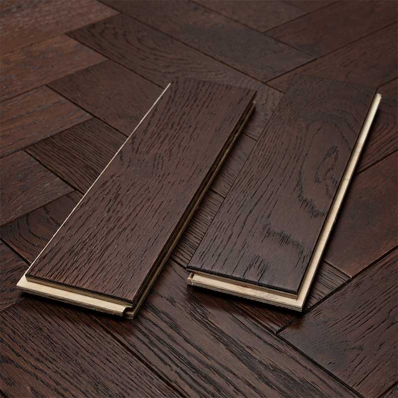 artisan eng oak herringbone walnut stain, brushed & lacquered 80x300 b