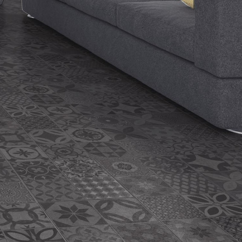 firmfit lvt encaustic tile victorian charcoal (cah 4077)